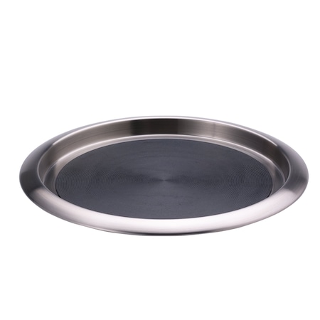 Service Ideas Tray with Built in Non-Slip Rubber Insert, 12" Round, Stainless Steel Brushed TR1412SR